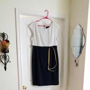 White & Navy blue dress.